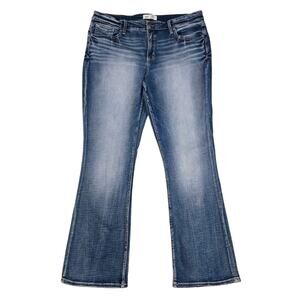 BKE Gabby Jeans Size 34x33.5 Stretch Denim Curvy High Rise Boot Cut Buckle